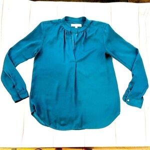 ANN TAYLOR LOFT Women’s Teal Blouse Long Sleeve Professional Top Size S